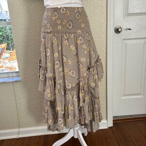 Anthropologie By Together Tiered Ruffle Beige Floral Skirt